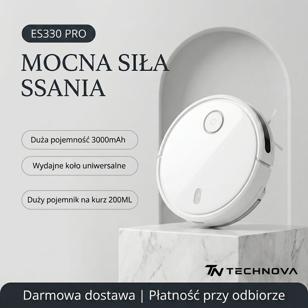 Limitowana Edycja: Robot Sprzątający TECHNOVA ES330 Pro | Silne Ssanie 30cm & Bateria 3000mAh